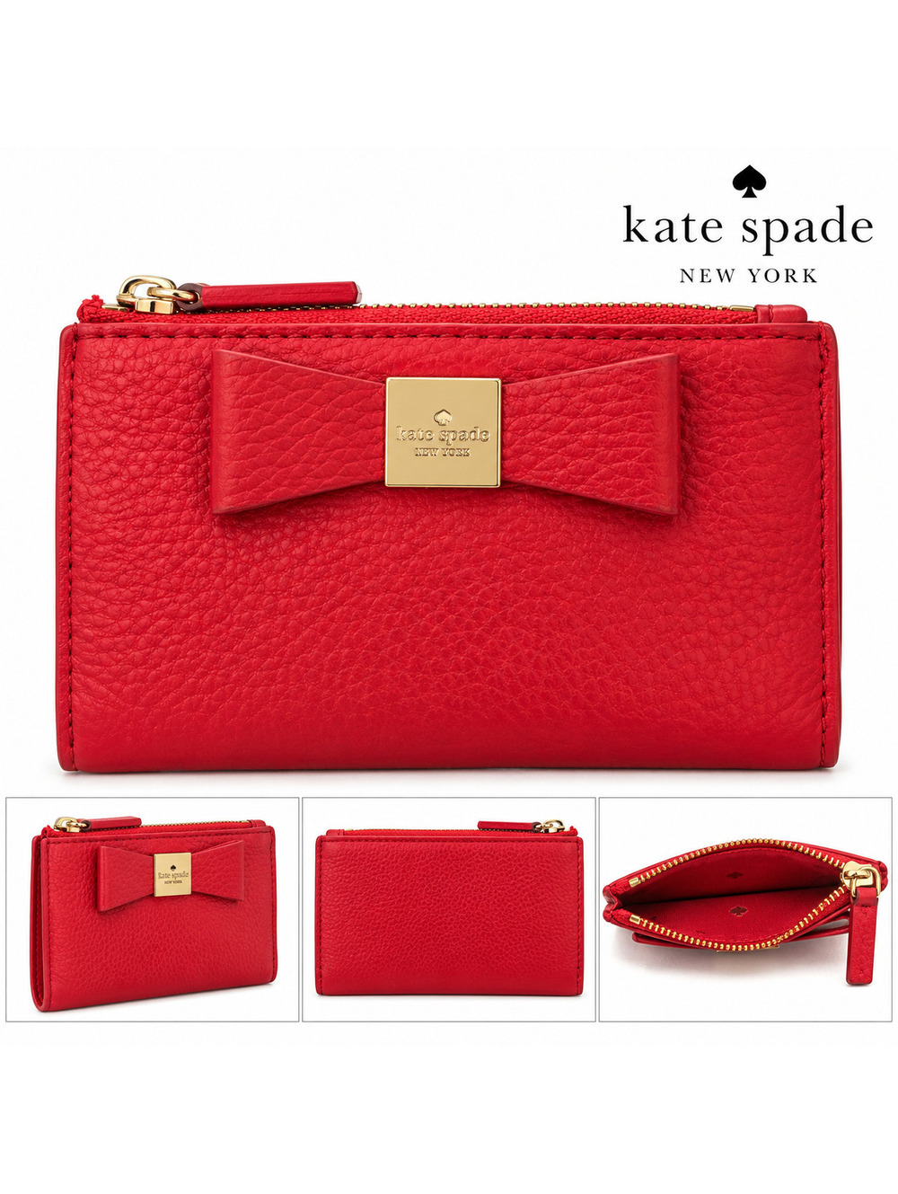 Kate Spade | Red Leather Bow Zip Card Case